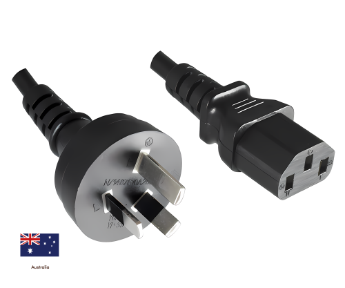 DINIC Netzkabel Australien, Typ I auf C13, SAA, Tick Mark, schwarz, 1.80m